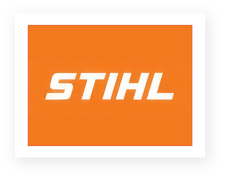 Stihl company logo on an orange background.