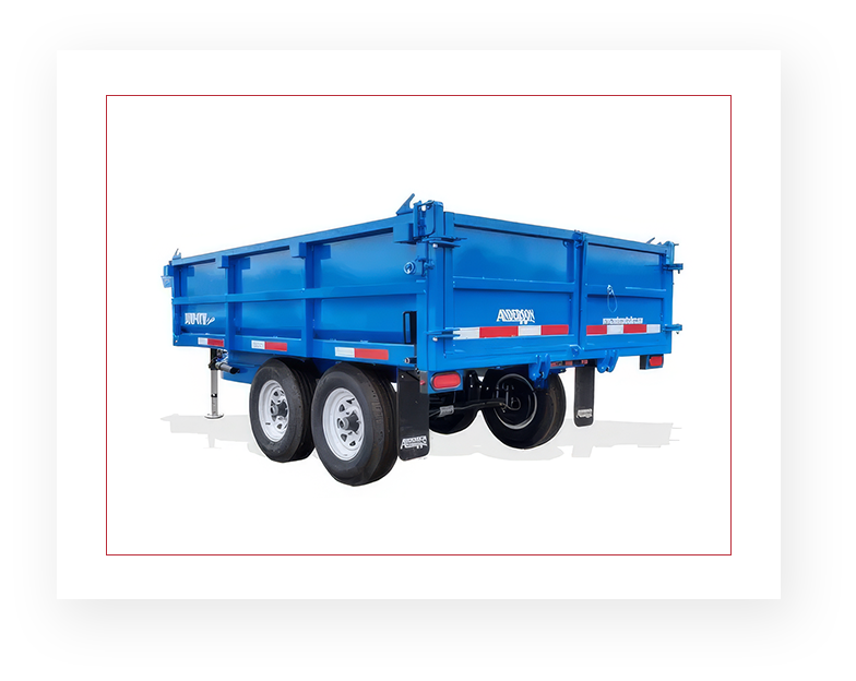 A blue dump trailer with the back end up.