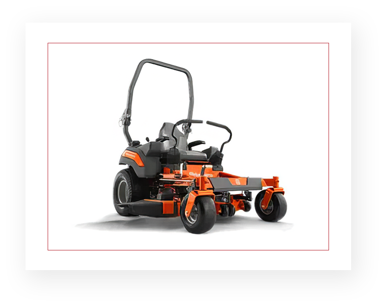 A picture of an orange and black lawn mower.