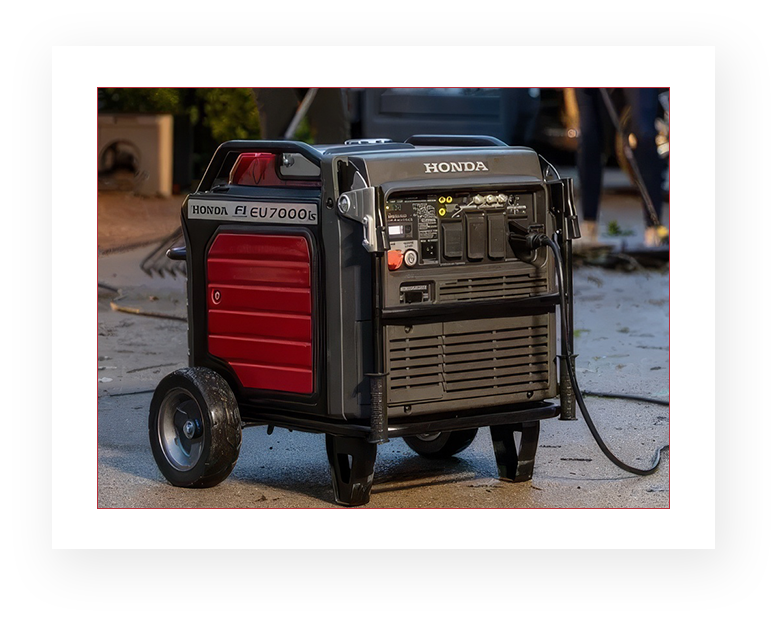 A red and black generator sitting on top of the ground.