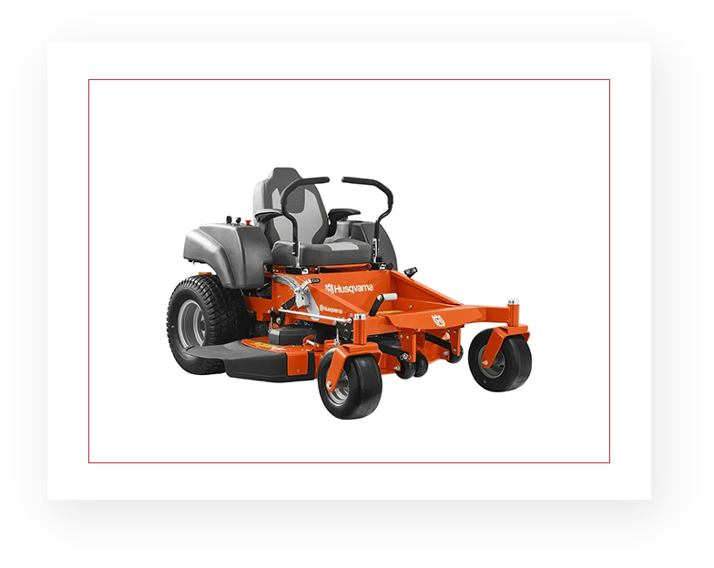 A picture of an orange and black lawn mower.