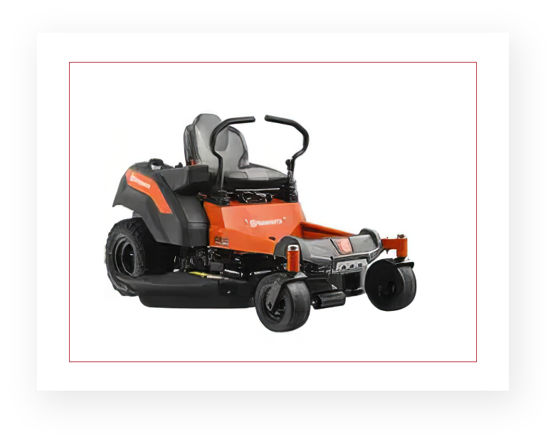 A picture of an orange and black lawn mower.