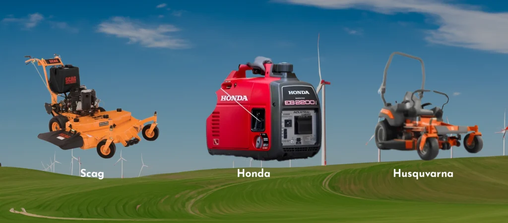 A red and black generator on top of a hill.